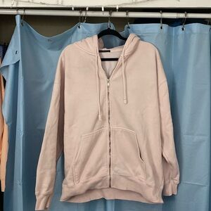 Brandy Melville pink full zip hooded heavyweight sweatshirt